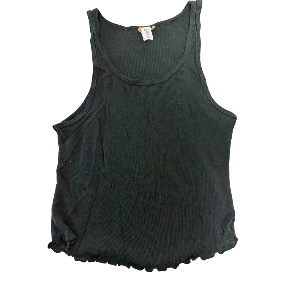 Gap Body Womens Black Ribbed Lettuce Edge Tank Top Scoop Neck Size Medium